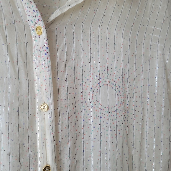 Juicy Couture Silk Button Down Shirt Sheer w Metallic Fiber Pinstripes XS - Picture 7 of 13
